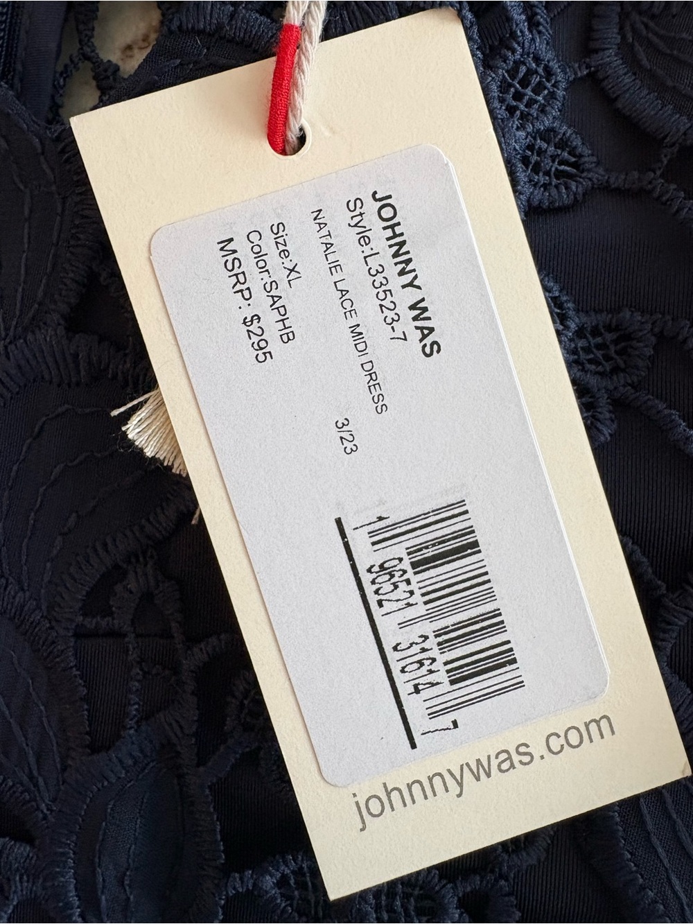Johnny Was Natalie Navy Lace Overlay Midi Dress Sleeveless Event Cocktail XL New - Picture 9 of 15